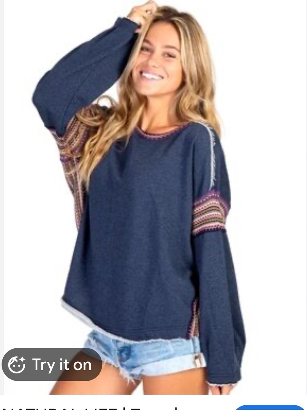 Natural Life Knit Trim Oversized Cotton Sweatshirt Boho Earthy Ecocore Large S/M - Picture 1 of 8